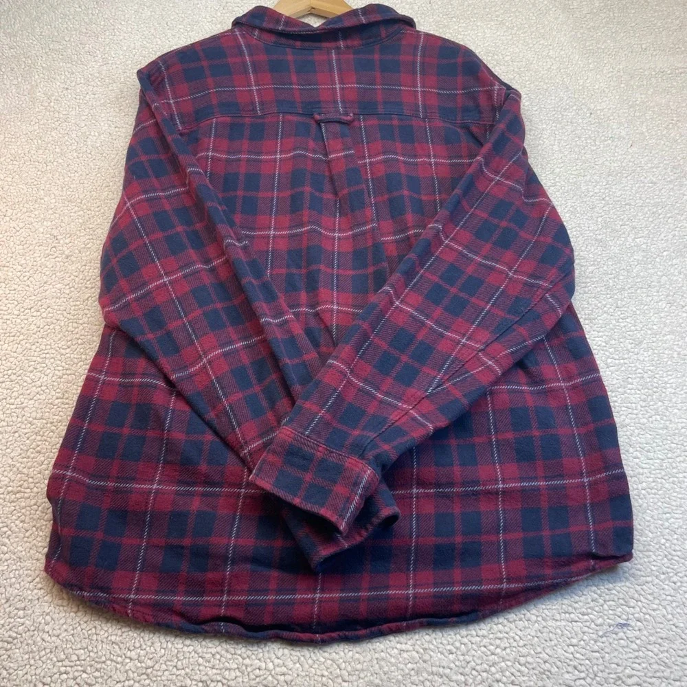 Orvis Shacket Mens XL Red Blue Plaid Fleece Lined Heavyweight Flannel 1312517